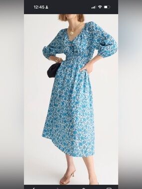 J.Crew Smocked Waist V-Neck Midi Dress in the Blue Blooms medium